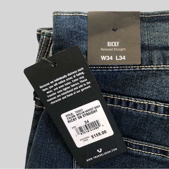 True Religion Ricky Single Needle Straight Jean W34 L34 Style: 70057 - Picture 10 of 14